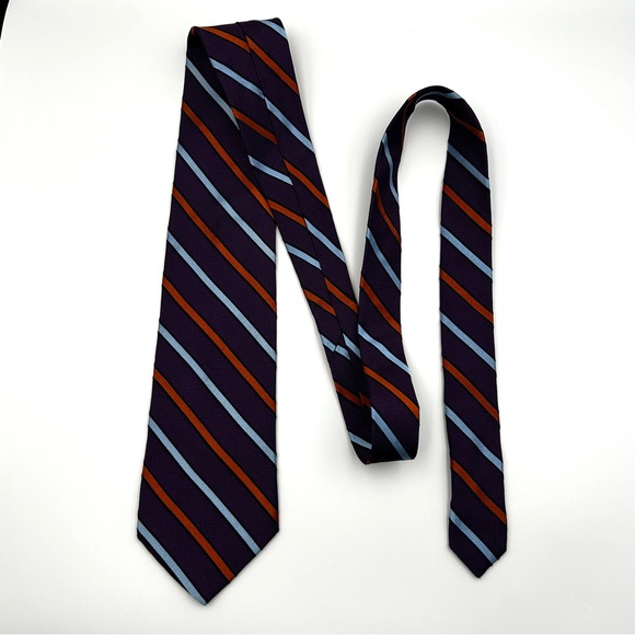 Jos. A. Bank Signature Collection Silk Repp Tie Purple Blue Dk Orange Stripes - Picture 10 of 11